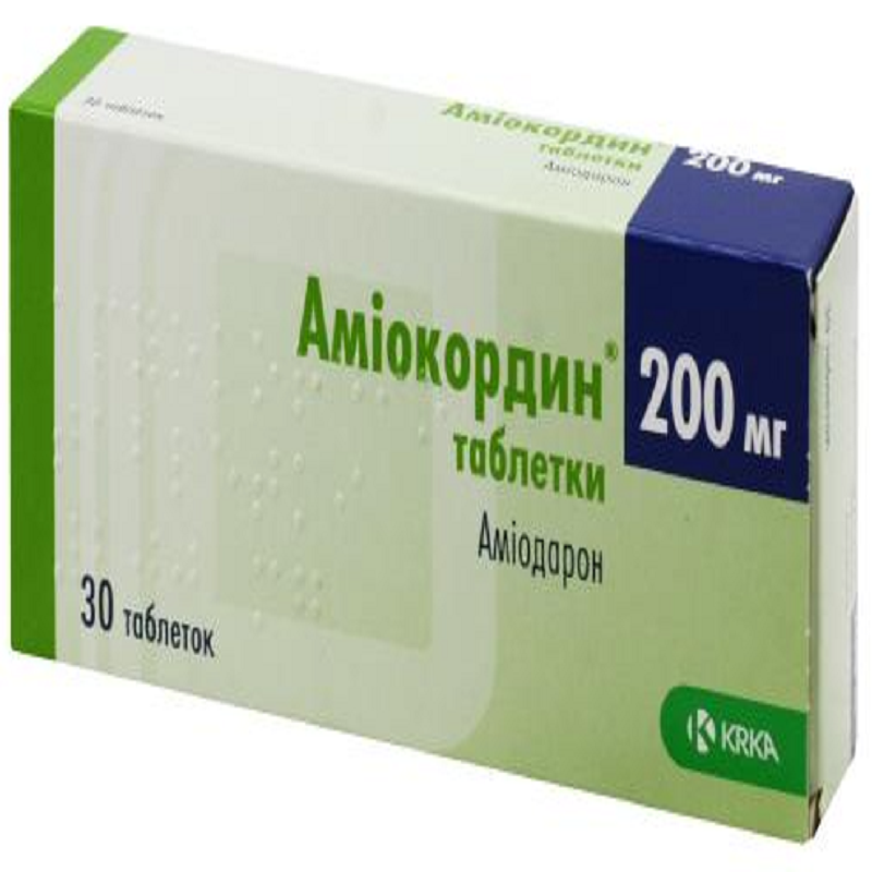 АМІОКОРДИН® таблетки по 200 мг по 10 таблеток у блістері, по 3 блістери у картонній коробці